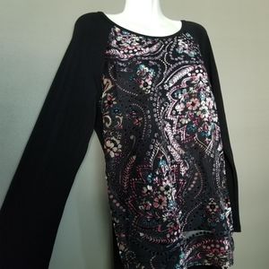 Karen Kane Velvet Burnout Contrast Top M Black